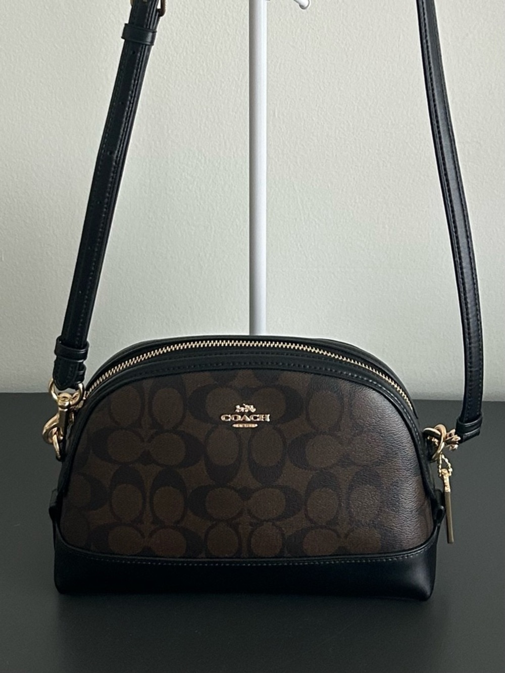 Coach Signature Crossbody Brown Black Leather Trim Gold Hardware shoulder bag - Picture 3 of 14